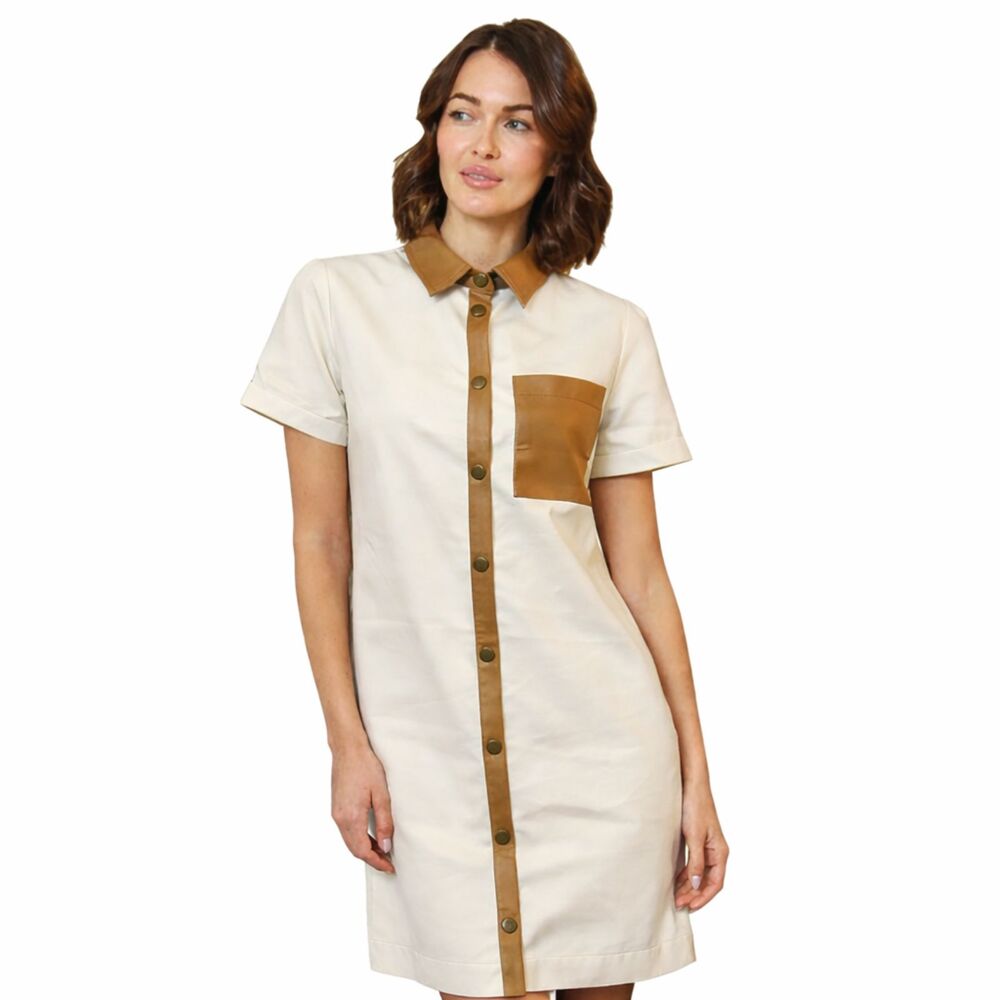 NWT Fate Cream and Brown Mini Shirt Dress | Size Small